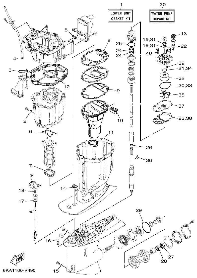 Yamaha F300FST, FL300FST, F300FST2, FL300FST2 REPAIR KIT 2 parts diagram